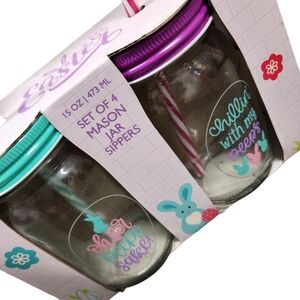 Easter Mason Jar 15 OZ Sippers Set - Purple and‎ Teal